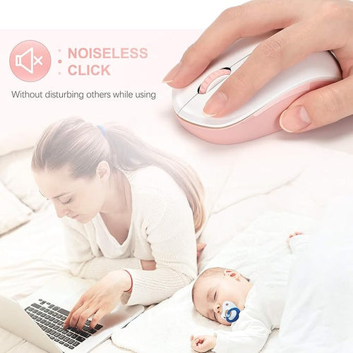 seenda Wireless Mouse for Laptop, 2.4G Noiseless Mouse with USB Receiver - Optical Tracking Portable Computer Mice for Chromebook, PC, Tablet, Windows System, 24 Months Battery Life - Pink & White