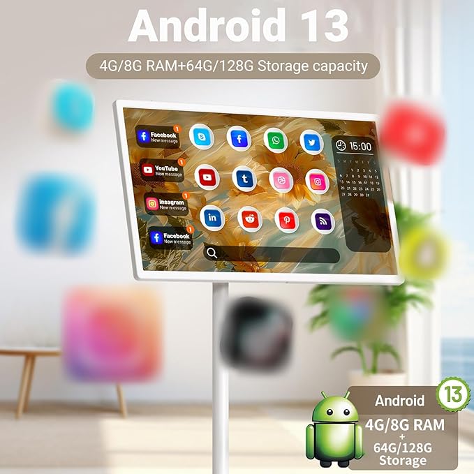 21.5" 24" 27" 32" Smart Mobile Monitor Portable Touch Screen TV with 8MP/13MP Camera Entertainment Display(8+128GB(1080P),21.5IN)