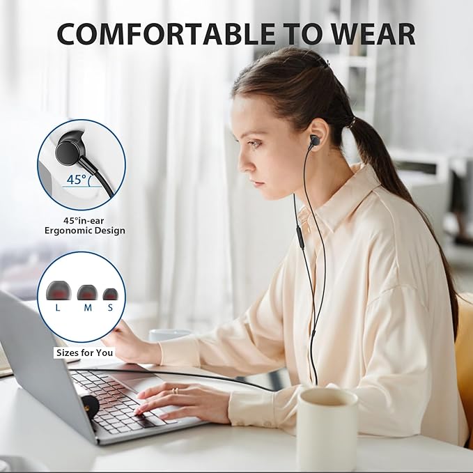 Wired Headphones Earphones for Laptop PC Chromebook Noise Isolating Ear Buds with 3.5mm Plug in Audio Jack Microphone HiFi Stereo Clear Call Volume Control for Kindle Fire/Switch/Android/MP3 School