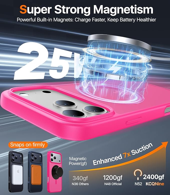 Magnetic for iPhone 17 Pro Case,[Anti-Slip][Compatible with MagSafe][Military Grade Drop Protection] Shockproof Protective Translucent Matte Phone Case for iPhone 17 Pro Case,Hot Pink