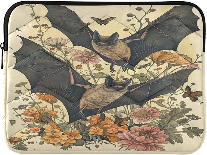 Goth Bat Flowers Laptop Sleeve 13 inch Cute Laptop Bag 14 inch Waterproof Computer Bag for Women Laptop Accessories Computer Cover Bag for Tablet Men, A06D24018