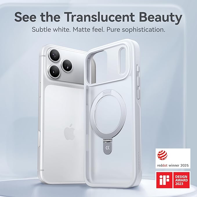 CASEKOO Ultra-Magnetic Stand for iPhone 17 Pro Max Case [Military Drop Protection] [Compatible with MagSafe] Shockproof Translucent Matte Slim Ring for iPhone 17 Pro Max Phone Case 6.9", White