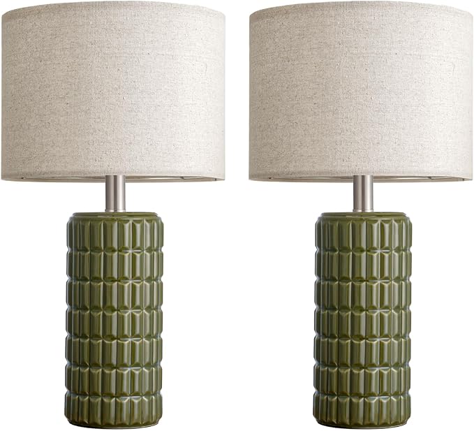 23" Modern Ceramic Table Lamps Set of 2 - Table Lamps for Living room, Farmhouse Bedside Night Stands Lamp for Bedroom, White Boho Nightstand Lamps Set of 2, Desk Lamp for End Table Home Decor(Green)