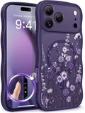 GVIEWIN for iPhone 17 Pro Max Case Compatible with MagSafe [Curly Wave Edge][Full Camera Protection] Floral Translucent Shockproof Magnetic Women Phone Case for 17 Pro Max, Dark Floratopia/Deep Purple