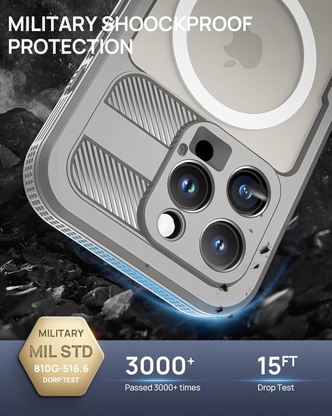 Lanhiem Magnetic for iPhone 16 Pro Max Case, IP68 Waterproof Dustproof Case, [Compatible with Magsafe] [Built-in Screen Protector] Full Body Heavy Duty Rugged Phone Cover 6.9 inch, Natural