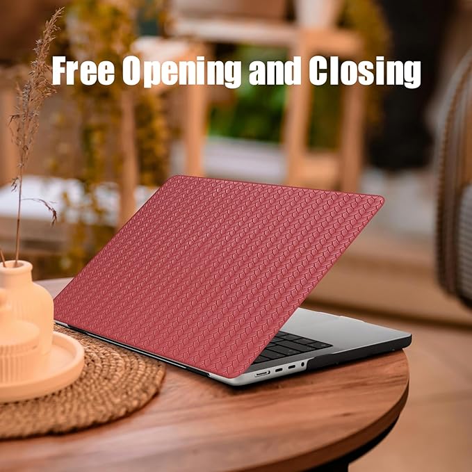 DTangLsm for MacBook Pro 13 inch Case 2026-2016 M2 M1 A2338 A2289 A2251 A2159 A1989 A1706 A1708, Woven Textured Leather Hard Cover for MacBook Pro 13 Case + Keyboard Cover, Has Logo Cutout, Burgandy