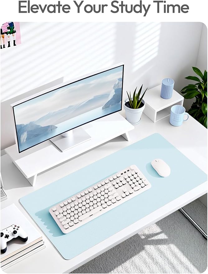 YSAGi Leather Desk Protector, Office Mat, Large Mouse Mat, Non-Slip PU Leather Blotter, Laptop Pad, Waterproof Writing Pad for Office and Home (Baby Blue, 47.2" x 23.6")