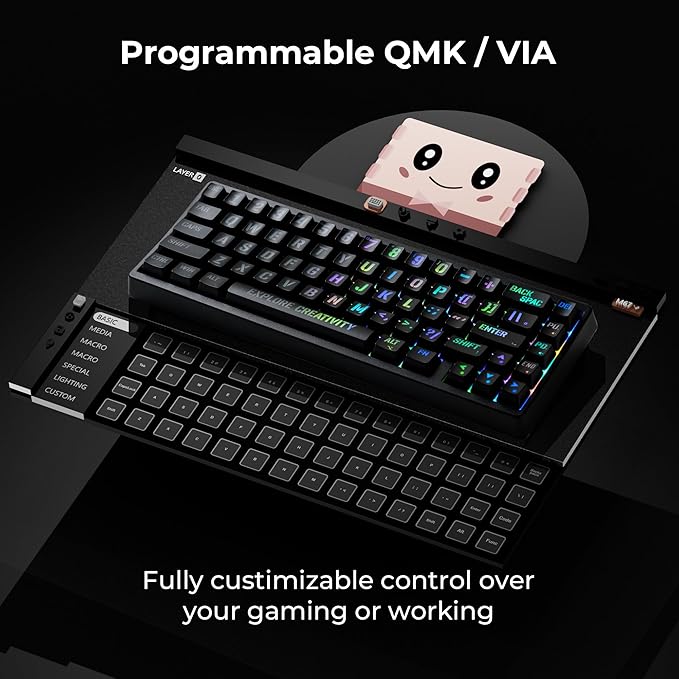 x XVX M67 Wireless 60% Percent Keyboard, QMK/VIA Topographic Gaming Keyboard, Tri-Mode Thocky Creamy Mechanical Key board, Hot Swappable Gasket Mount RGB IMD Tech for Win/Mac, Miami Theme, Black