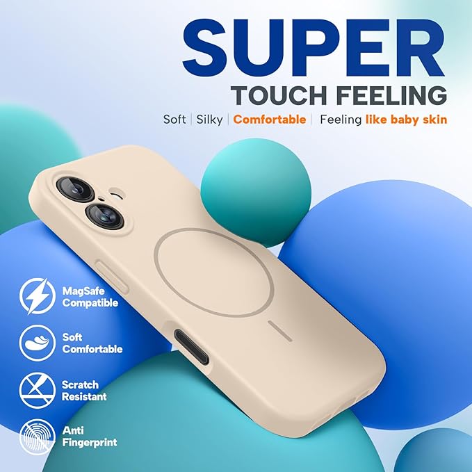Miracase Magnetic for iPhone 16 Plus Case, [Soft Anti-Scratch Microfiber Lining], Magnetic for MagSafe, Liquid Silicone Shockproof Drop Protection Phone Case for 16 Plus,Sand