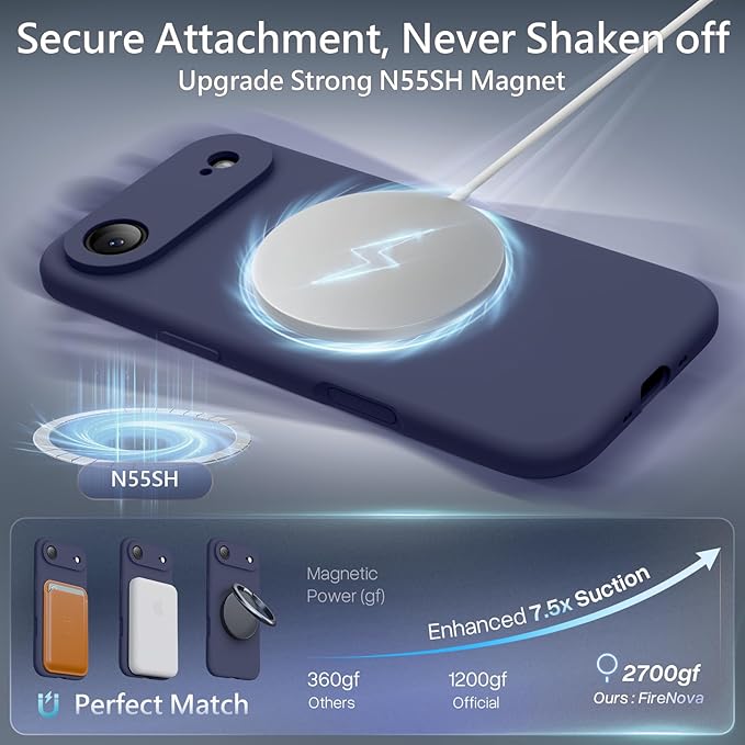 FireNova Magnetic for iPhone Air Case, Compatible with MagSafe, [Integrated Silicone Camera Control Button] [Camera Protection] Microfiber Lining Phone Case for iPhone 17 Air, 6.5", Navy Blue