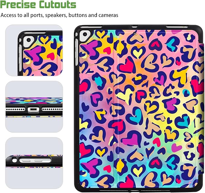 for iPad Air 2/1 Case 2014/2013, for iPad 5Th/6Th Generation Case 2017/2018, Slim fit iPad Cases 5th/6Th Generation 9.7-inch, 4 Viewing Angles & Typing Stand & Pencil Holder, Love Leopard