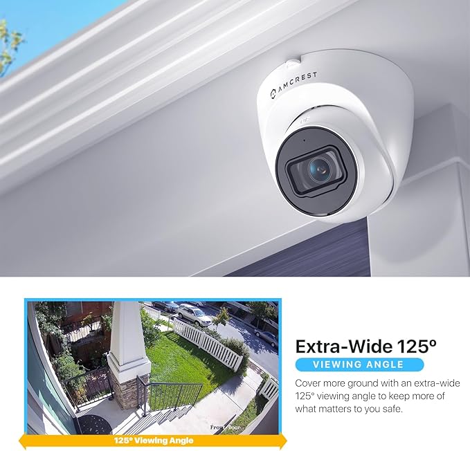 Amcrest UltraHD 4K (8MP) Outdoor Security IP Turret PoE Camera, 3840x2160, 98ft NightVision, 125° FOV, IP67 Weatherproof, MicroSD Recording (256GB), IP8M-T2599EW-AI-V3 (White)