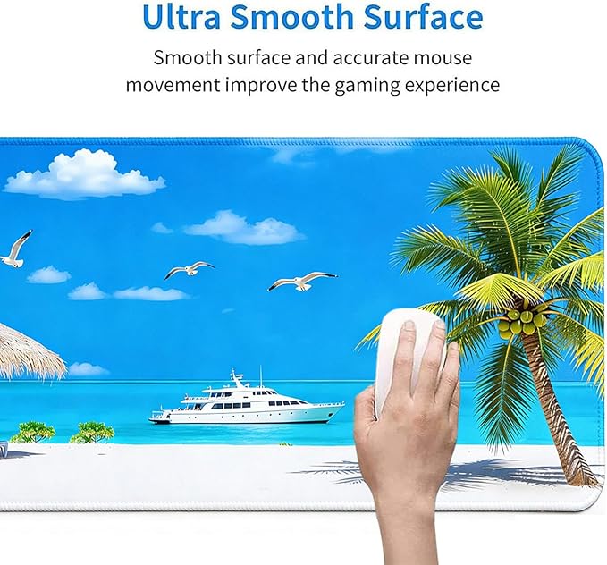 31.5x11.8 Inch Non-Slip Long Extended Large Gaming Mouse Pad with Stitched Edges XL Laptops Keyboard Mouse Mat (Beach Sky)