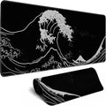 Japanese Sea Wave Gaming Mouse Pad Kanagawa Black Desk Mat Kawaii Mousepad Mouse Pad, Extra Large Deskmat Cut Laptop Mouse Pads Decor