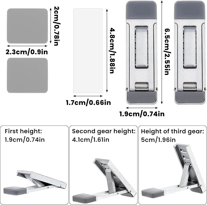 Mini Portable Laptop Stand for Desk, Portable Keyboard Riser Three Tilt Angle Adjustable Foldable Invisible Laptop Riser Self-Adhesive Computer Stand Feet for Most Keyboards (Silver, 2)