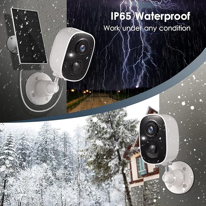 GMK Solar Security Camera Wireless Outdoor, with Solar Panel 2K Color Night Vision Motion Detection 2-Way Talk Battery Powered 3MP WiFi Home Indoor Camera IP65 Weatherproof Cloud/SD Storage