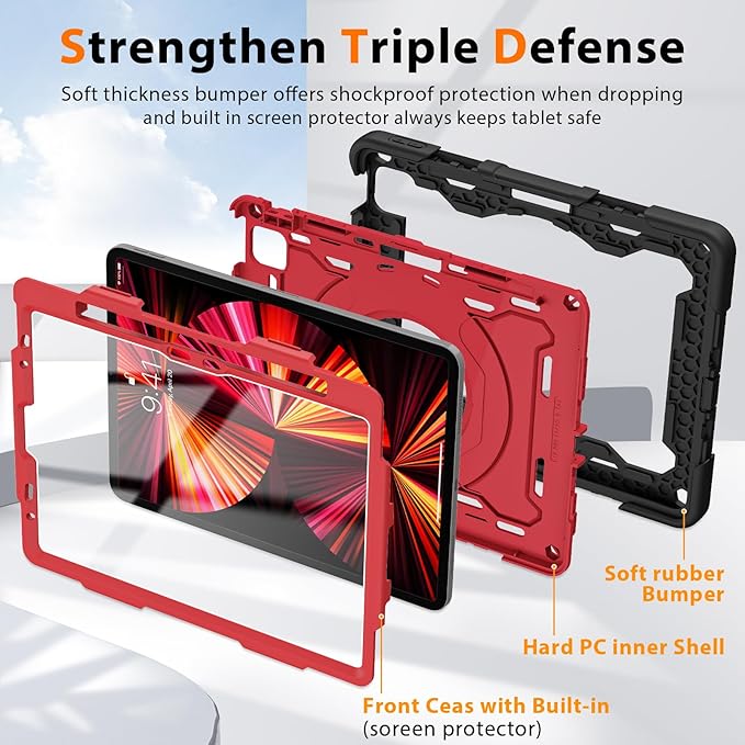 ROISKIN for iPad Air 11 inch M4/M3/M2 Case, iPad Pro 11 inch 4th/3rd/2nd/1st Generation,iPad Air 5th/4th 10.9 inch Case,Heavy Duty Shockproof with 360 Stand Handle Shoulder Strap Pen Holder for Kids