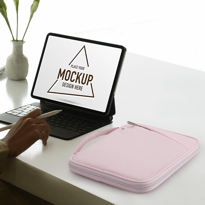 MoKo 7-8 Inch Tablet Sleeve Carrying Case with Handle, Padded Protective Travel Bag for iPad Mini A17 Pro/6th 8.3'', iPad Mini 5/4/3/2th 7.9", Pink