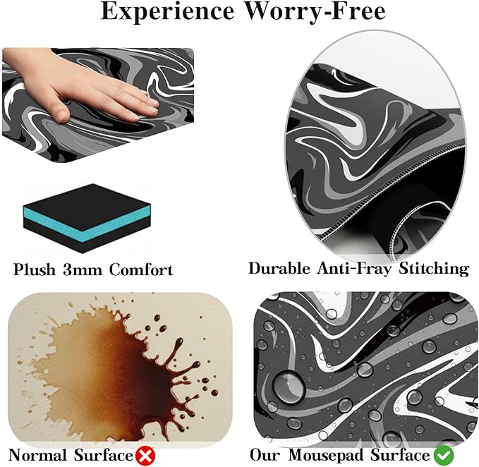 Large Gaming Mouse Pad (31.5x11.8in) - Black & Grey Liquid Swirl Design, Abstract Fluid Art - Extended Desk Mat with Stitched Edges, Non-Slip Rubber Base for Esports and High DPI Sensor Tracking