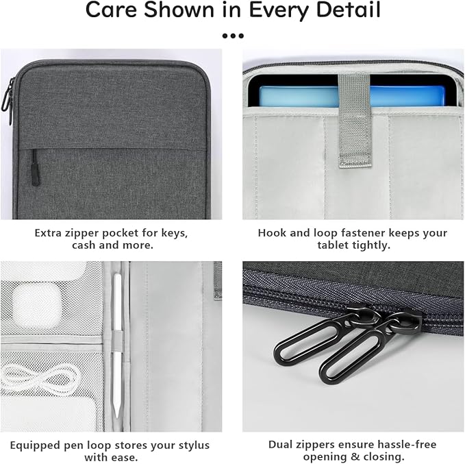 Dadanism 9-11 Inch Tablet Sleeve Padded Carrying Case for iPad (A16) 11th Gen 11", iPad 10th Gen 10.9", iPad Air M4/Pro M5 11", iPad Air 5/4, iPad 9/8/7th Gen, Galaxy Tab A11+ Plus 11", Space Gray
