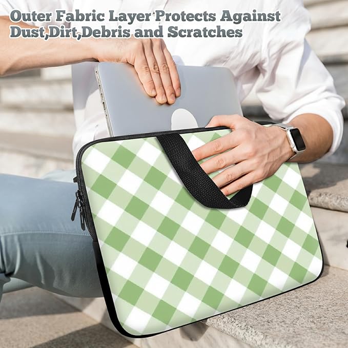 Universal Tablet Laptop Sleeve Case 10 inch, Green and White Checkered Slim Carrying Case Travel Laptop Bag Durable Handbag for 7 to 10-inch Laptops/Notebook/Kids Tablet/ipad/eBook Readers
