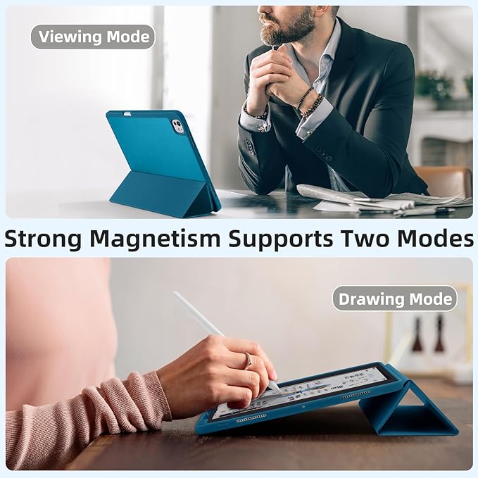 Akkerds Compatible with iPad Pro 13 Inch Case (M5/M4) 2025/2024, for iPad 13 Pro Case with Pencil Holder, Slim Trifold Stand Protective Cover with Soft TPU Back, Auto Wake/Sleep (PeacockBlue)