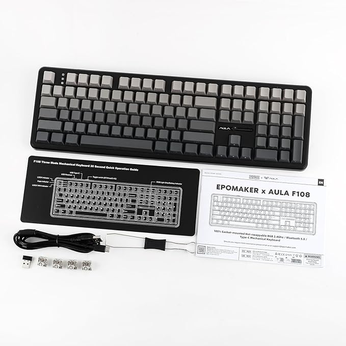MechLands Aula F108 100% Wireless Gaming Keyboard, Full Size Custom Gasket Mechanical Keyboard, 4000mAh Battery, Programmable 108 Keys, Hot-Swappable, for Win/Mac (Black Gradient)