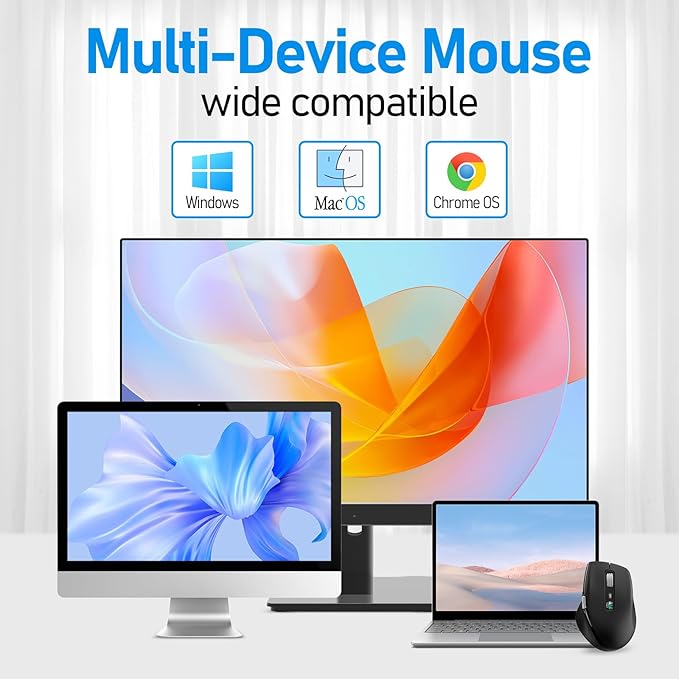 INFINMIND Wireless Bluetooth Side Scroll Mouse with Multi-Device, Ergonomic Computer Mice with Smart Flying Scroll, Quiet Click 4-Level DPI for Computer, Laptop, iPad, Tablet, MacBook (Black)