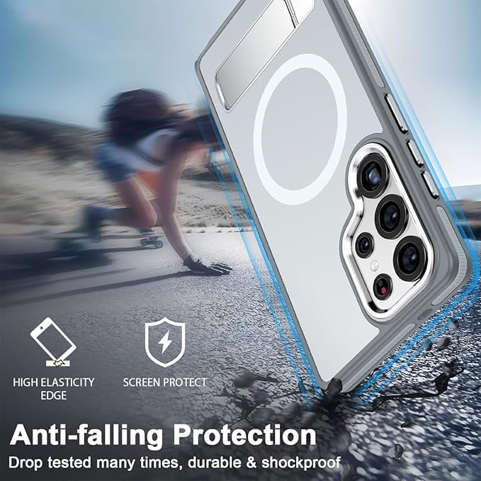 MALEWOLF Kickstand for Samsung Galaxy S25 Ultra Case Fits for MagSafe, Shockproof Anti-Slip Protective Cover, Ultra Slim Translucent Matte Phone Case for Galaxy S25 Ultra (Grey/White)