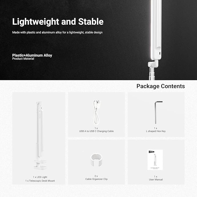 NEEWER Entry Level Version 5W Desktop Overhead LED Light, 62" Foldable Bi Color Rechargeable Selfie Fill Lighting CRI85 with Desk Clamp Stand/3600mAh for TikTok YouTube Video Recording Streaming, N45