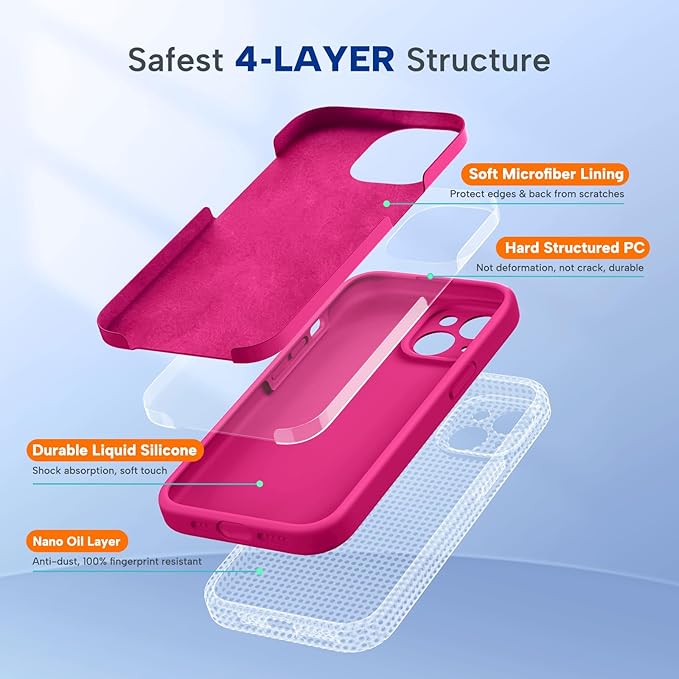 Miracase Compatible with iPhone 15 Case, [Soft Anti-Scratch Microfiber Lining], Liquid Silicone Case Gel Rubber Shockproof Drop Protection Phone Case for iPhone 15, Hot Pink