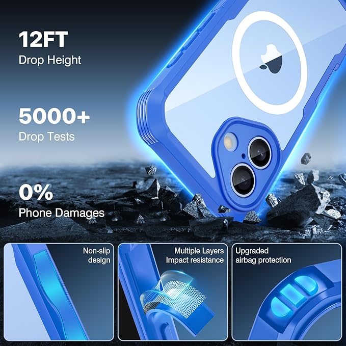 CENHUFO Magnetic Privacy for iPhone 17 Case [Compatible with Magsafe] Full Body Phone Case Built-in 9H Tempered Glass Privacy Screen Protector Camera Protection Shockproof Bumper Clear Cover -Blue