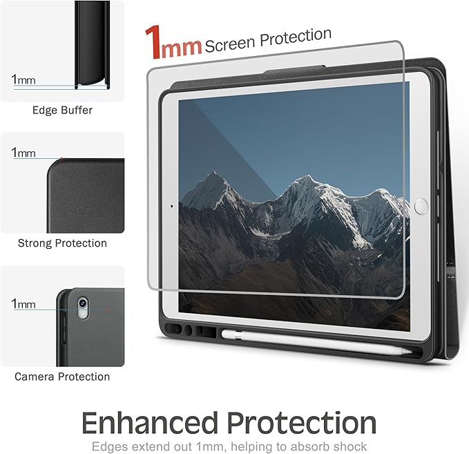 KingBlanc Case for iPad Air (3rd Generation) 10.5" 2019 / iPad Pro 10.5 inch 2017 Case with Apple Pencil Holder, Vegan Leather Smart Cover, Auto Sleep/Wake, Multi-Angle Folding Stand, Black × Gray
