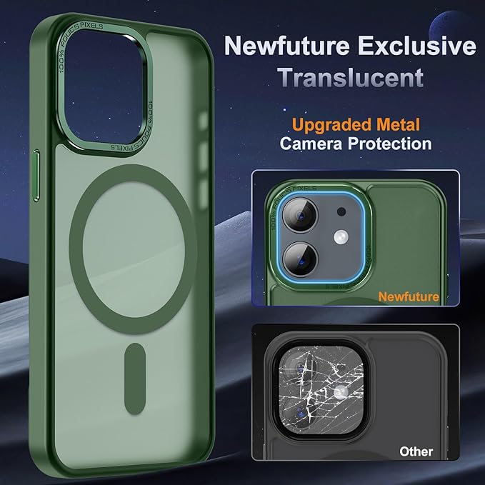 Newfuture Designed for iPhone 11 Case with Strong Magnetic [13 FT Military Drop Protection] [Compatible with Magsafe] Slim Translucent Matte Shockproof with Anti-Fingerprint Phone Case, Dark Green