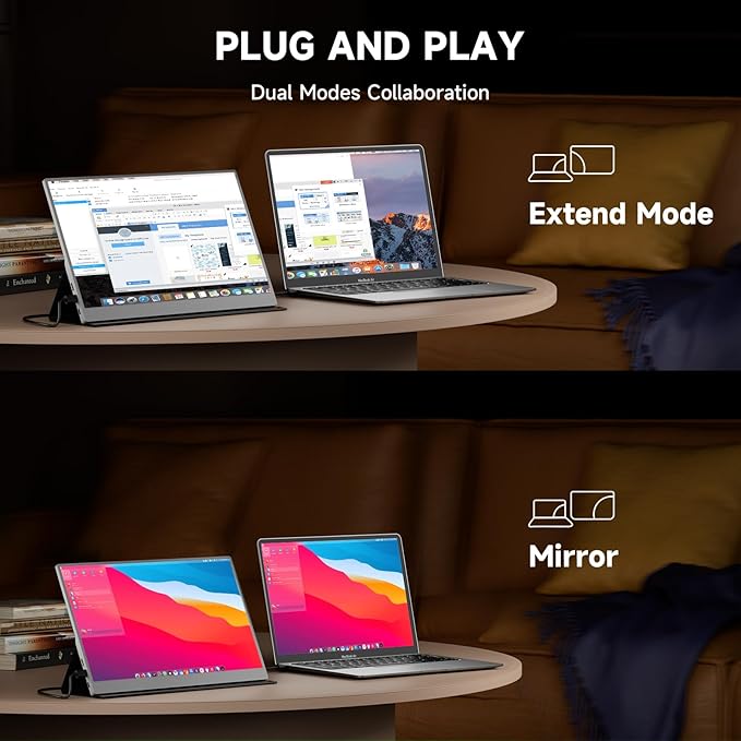qaf 15.6 Inch Portable Monitor 1080P USB-C HDMI Display, Ultra-Thin IPS Screen, 100% sRGB, Travel Second Monitor for Laptop Mac PC Phone PS5 Xbox, Built-in Speakers, Space Gray