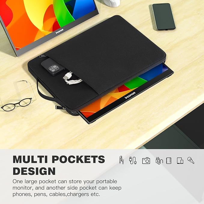 Portable Monitor Case 15.6 Inch, Protective Carrying Sleeve for MNN ForHelp KYY InnoView VILVA COOLHOOD ViewSonic HotYeah KOORUI QQH Zenscreen 15.6" 16.1" Portable Monitor Computer Bag,Black