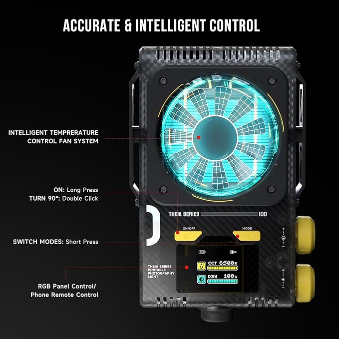 PHOTOOLEX Q100lite 100W LED Video Light with 72Wh Battery Grip, 2700K-6500K Bi-Color COB Continuous Output Lighting, CRI 97+, 27000 Lux@1m Portable Photography Light for Photography, Photo Studio
