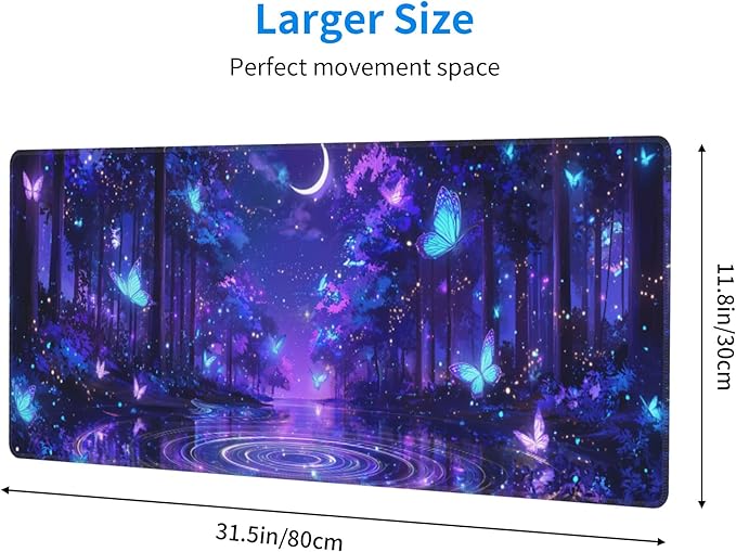 Butterfly Mouse Pad Extended Large Gaming Mouse Pad XL Stitched Edges for Gamer Home Office 31.5 X 11.8 Inch
