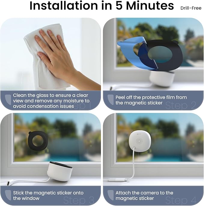 INFIYA 2K No Drill Window Camera-2 Pack 2.4Ghz & 5Ghz WiFi Dome Cameras for Home Security for Indoor & Outdoor Monitoring, Color Night Vision, Human Detection, 24/7 Recording, Ideal for Apartment, K1