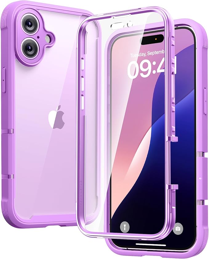 Diaclara Designed for iPhone 16 Case, Full Body Rugged Case with Built-in Touch Sensitive Anti-Scratch Screen Protector, Upgraded [Full Camera Protection] for iPhone 16 6.1" (Dark Pink)