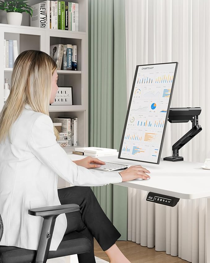 Single Monitor Desk Mount, 13-32 inch Adjustable Full Motion Monitor Arm, Computer Monitor Stand Holder with Clamp and Grommet Base, Fits 4.4 to 22lbs Screens, VESA Mount Bracket, Black, Freelift Pro