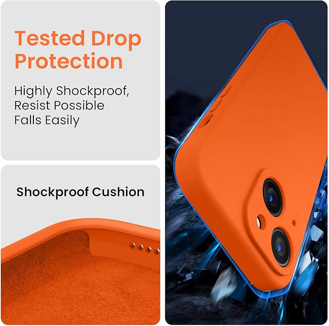 FireNova Designed for iPhone 15 Case, Silicone Upgraded [Camera Protection] Phone Case, Soft Anti-Scratch Microfiber Lining Inside, 6.1 inch, Neon Orange