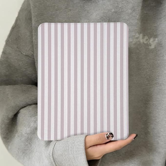 Lovmooful Compatible for iPad Air 6th 11-inch M2 (2024),iPad Air 5/4 (2022/2020 5th/4th Generation 10.9-Inch) Case with Pencil Holder Cute Striped Design Soft TPU Trifold Stand Protective-Apricot