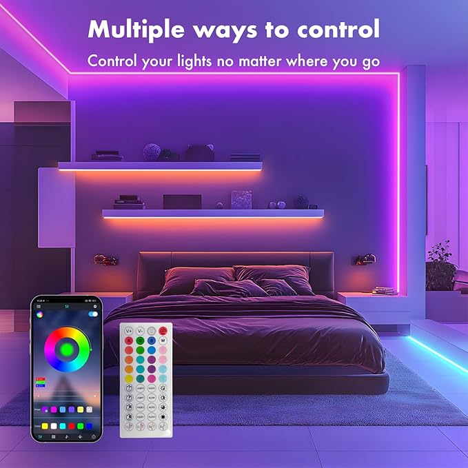 SILFU Neon Rope Lights, 50FT RGB LED Strip Lights, Waterproof IP67 LED Lights for Bedroom, DIY Design, Music Sync, 44 Key Remote Control, Multiple Modes for Bedroom, Holiday Decoration