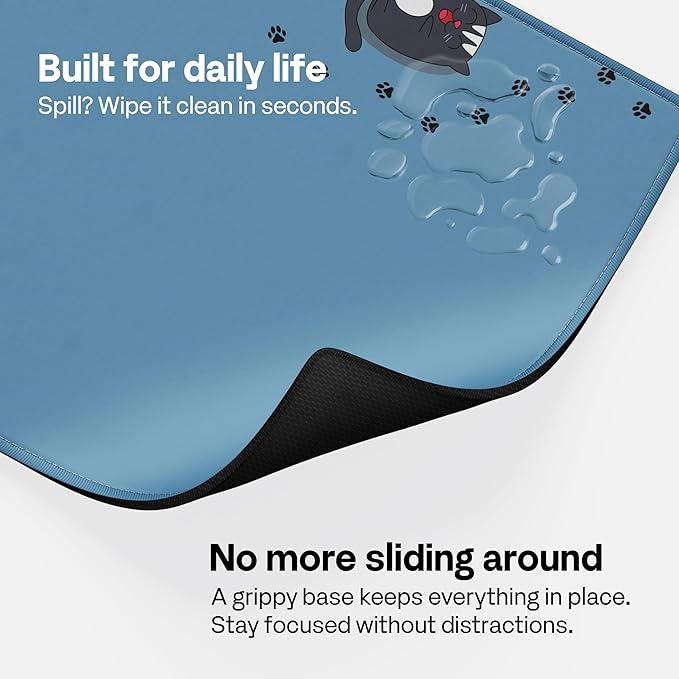 Pixio Mouse Pads - 36 x 16 inch XXL Deep Blue Cats Multifunctional Large Desk Mats for Gaming, Office, Desktop Anti-Slip Waterproof Washable Computer Mouse Mat