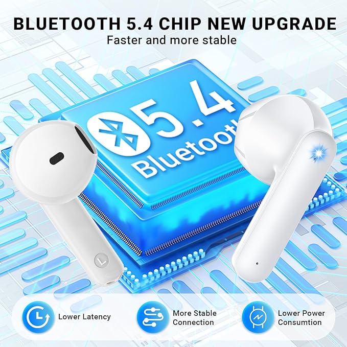 Wireless Earbuds, Bluetooth 5.4 Headphones with 42H Ultralight Ear Buds,Bluetooth Earbuds with 4 ENC Noise Cancelling Mics, HiFi Deep Bass Dual LED Display USB-C, Waterproof Earphones for Android iOS
