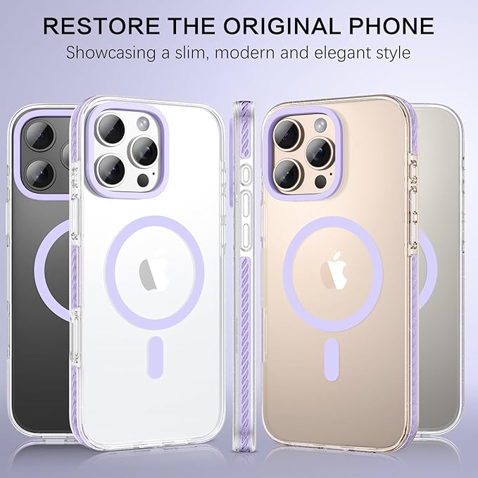 BENTOBEN Magnetic for iPhone 16 Pro Max Case 6.9", Compatible with Magsafe Military Shockproof Protective Bumper Cute Transparent Slim Anti-Yellowing Phone Case for iPhone 16 ProMax Cover,Clear Purple