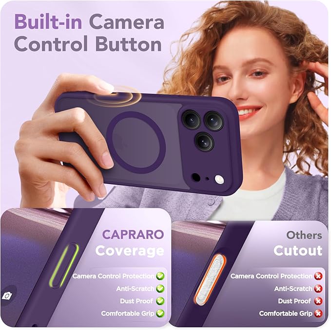 CAPRARO Magnetic for iPhone 17 Pro Max Case, Upgraded [Full Camera Protection] [Compatible with MagSafe] Protective Translucent Matte Women Girl Phone Case Cover, Deep Purple