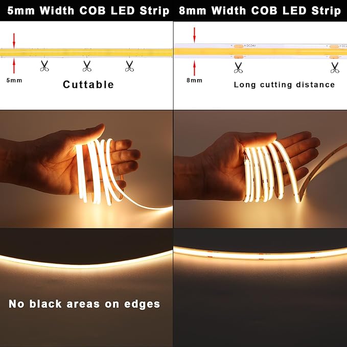 TOPAI 12V Thin 5mm COB LED Strip Light 2700K Warm White 16.4ft Bright 4000Lm CRI>90 Uniform Dotless 400LEDs/M Adhesive Flexible Cuttable LED Tape for DIY, Bedroom, Under Cabinet Lighting