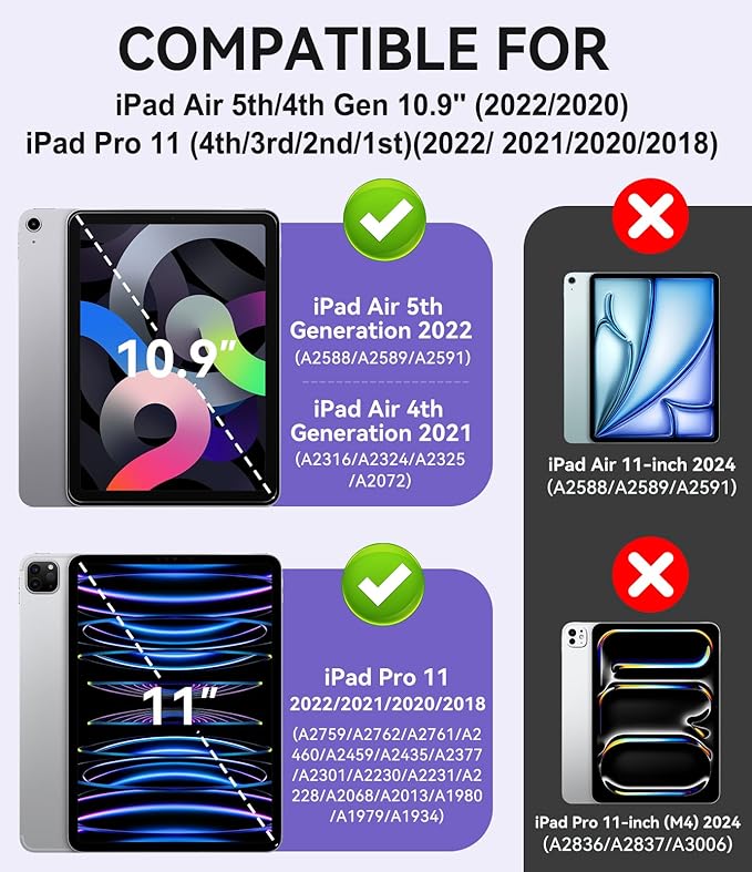 ZoneFoker Case for iPad Air 5th/ 4th Generation Case (2022/2020) 10.9'', for iPad Pro 11 Inch (4th/3rd/2nd/1st Gen), Hard Sturdy Slim Cover for iPad Air 5 4 th with Pencil Holder/Stand, Black